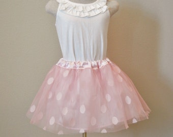 Child Tulle satin skirt, Polka dot tulle skirt, flower girl tulle skirt, pink tulle skirt