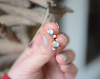 Moonstone Stud earrings, bezel set, sterling, brass // IN-ORBIT STUDS