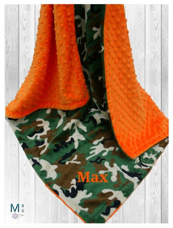 Orange and Green Camouflage Minky Dot Baby Blanket Green and