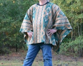 Southwestern Beige Brown Teal Fleece Poncho Make My Day Clint Eastwood Style Navaho Aztec