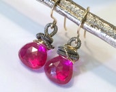 Items similar to Hot Pink Red Dangle Earrings Wire Wrap 14kt Gold Fill ...