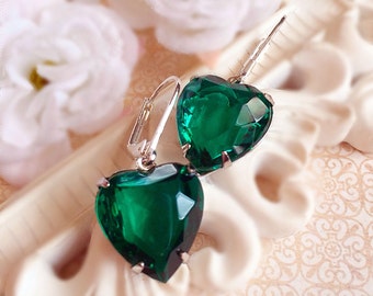 Romantic Jewelry Gift - Emerald - Heart Earrings - Green - HEARTSONG Emerald