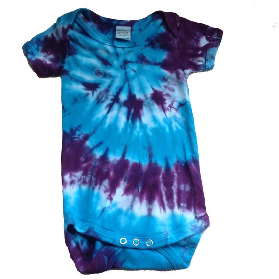 Tie Dyed Turquoise and Deep Purple Spiral Short Sleeve Onesie