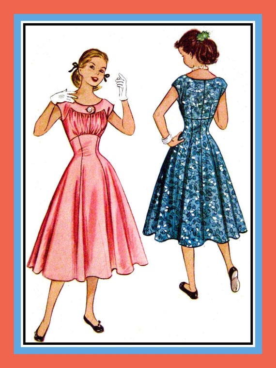 pattern ruched bodice dress Sewing Dress Ruched 1953 Shaped EMPIRE PARTY Pattern Yoke WAIST