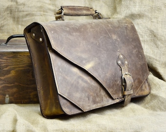 Leather Briefcase - Anniversary Gift for Husband - Men's Satchel - Carryon Brief Case Messenger Bag