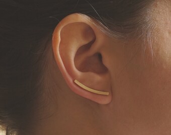 Square Ear Climber Sterling Silver Brass Minimalist studs pair of ear crawlers up the ear sweeps everyday ear climbers 0245