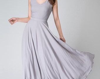Prom dress, chiffon dress, grey dress, dresses for women, simple dress, bridesmaid dress, maxi dress, summer dress, plus size dress (1525)