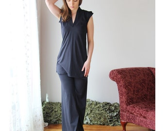 organic cotton tunic with v neck and petal sleeves - HESTER - sleepwear and lingerie range - made to order