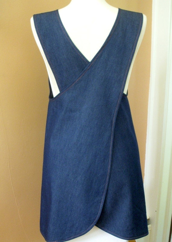 Cross Back Apron Dress in Lightweight Denim Dark by GinghamLife