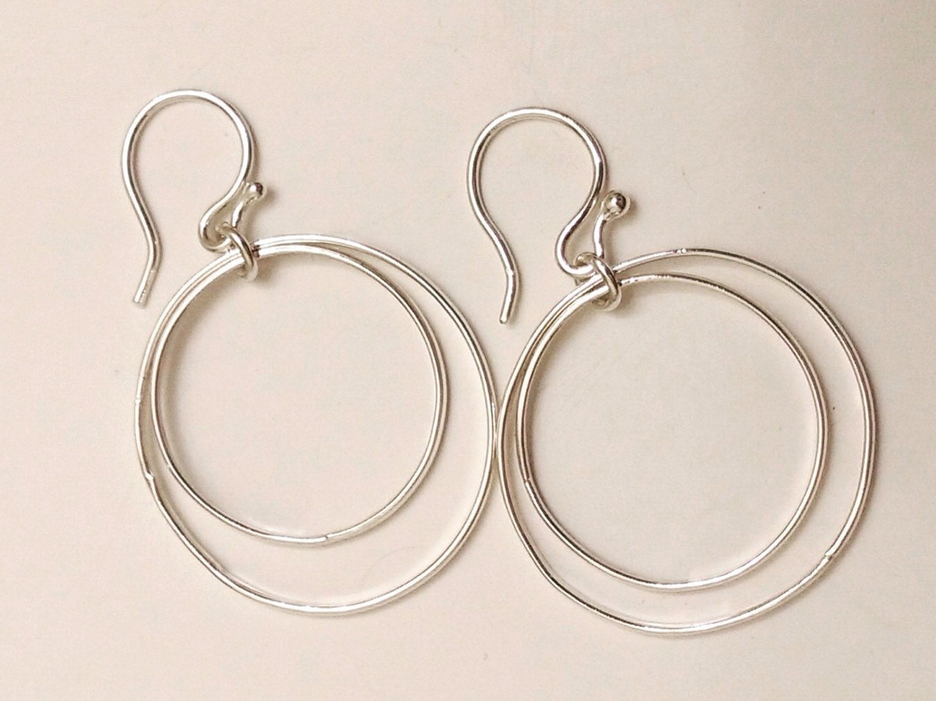 Thin Silver Hoop Earrings Thin Double Hoop Earrings Double