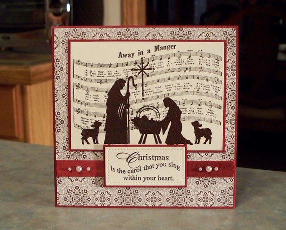 Handmade Religious Christmas Card Embossed Nativity Scene