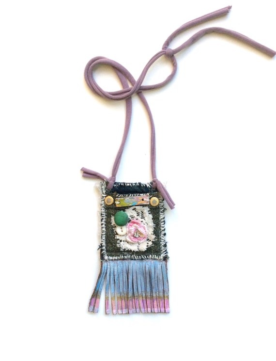 Boho NecklaceMixed Media Pouch Necklace Upcycled by itzaChicThing