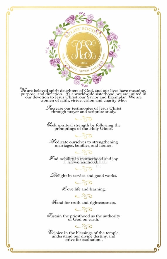 LDS Relief Society Poster printables-faux gold style-Mulitple