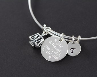 Lawyer Judge Attorney, Law School Graduation Gift Personalized Bangle Bracelet 925 Sterling Silver