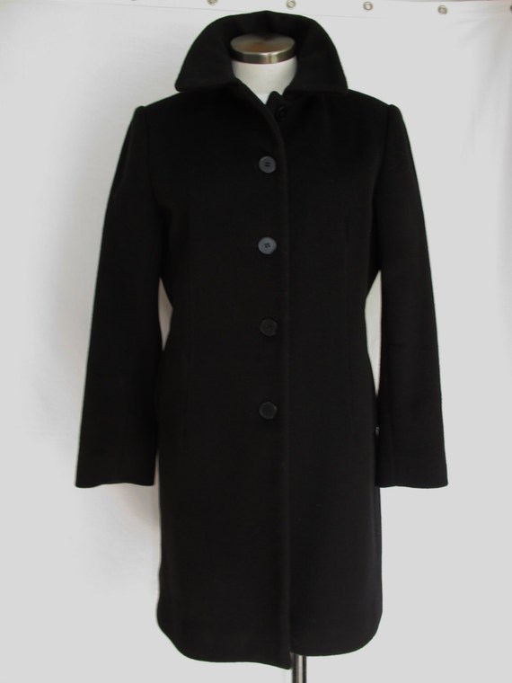 Anne Klein Black Coat Sz 10P Soft 100% Wool Fully Lined Long