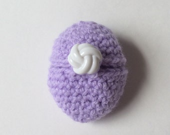 Easter Egg with finger puppet, crochet hinged Easter egg, purple Easter egg, openable egg, Crocheted egg