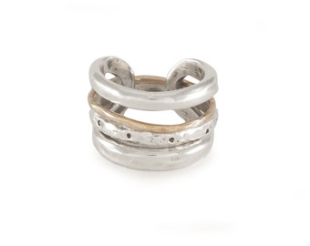 Sterling Silver Spinner Ring, Silver And Gold Ring, Meditation Ring, Metal Fidget Spinner, Hand Made Jewelry,Wide Band Silver Ring,Gold Ring