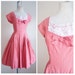 1950s Red cotton dogtooth spot day dress / drop waist & broderie anglaise bib - S