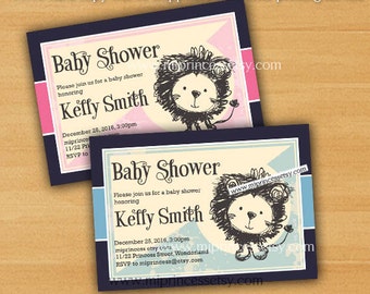 Lion baby shower baby boy baby girl invitation Retro Rustic invitation vintage or kids birthday 2colors to choose from - card 852