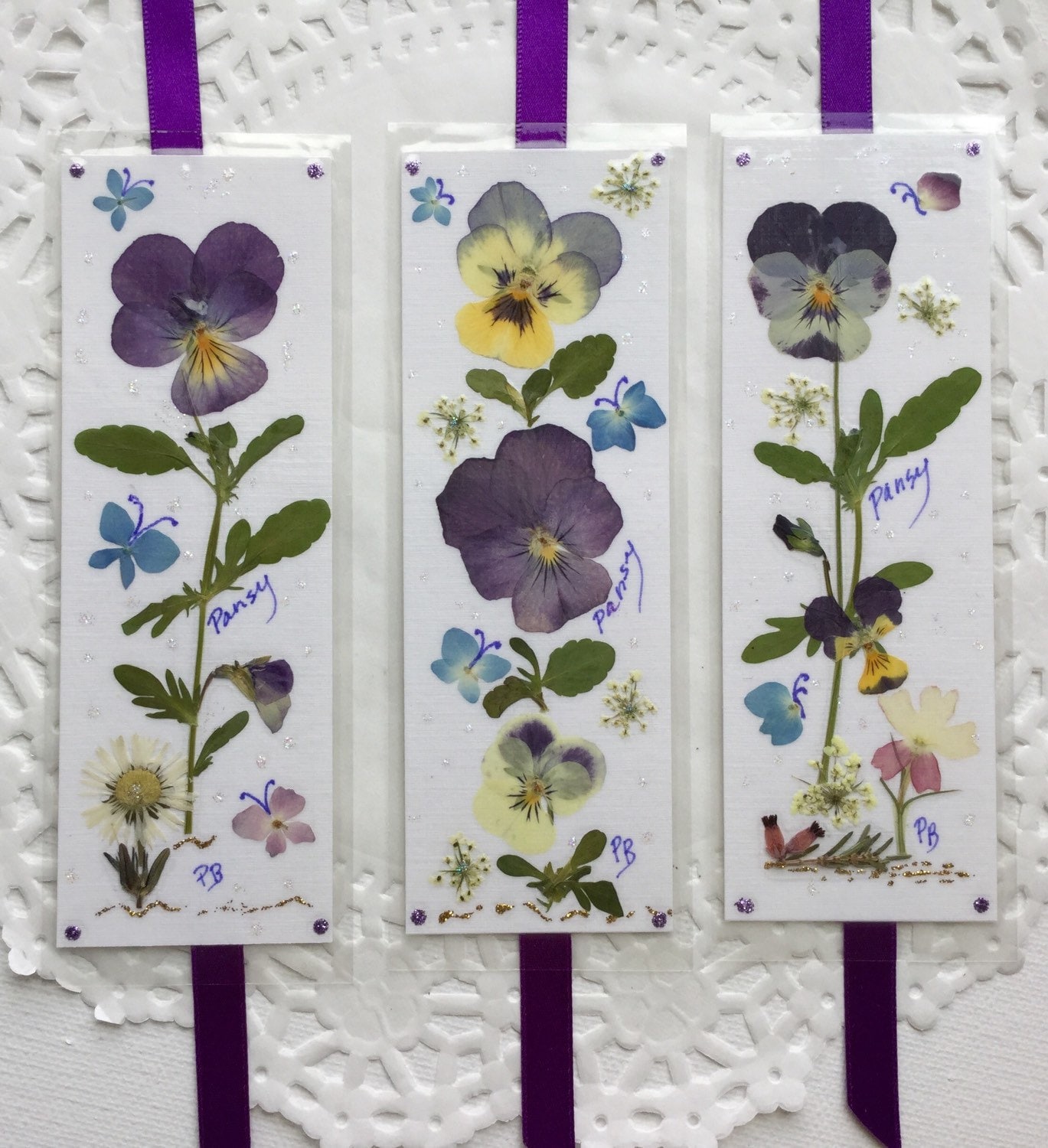 Pansy Bookmarks, pressed flower bookmarks, laminated