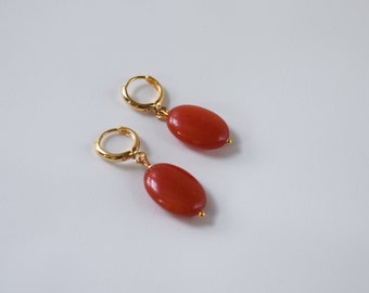 Coral Hoop Dangles earrings, Regency Coral Earrings, Reproduction 19th century jewelry, Jane Austen Costume, Historical Jewelry, Large Coral