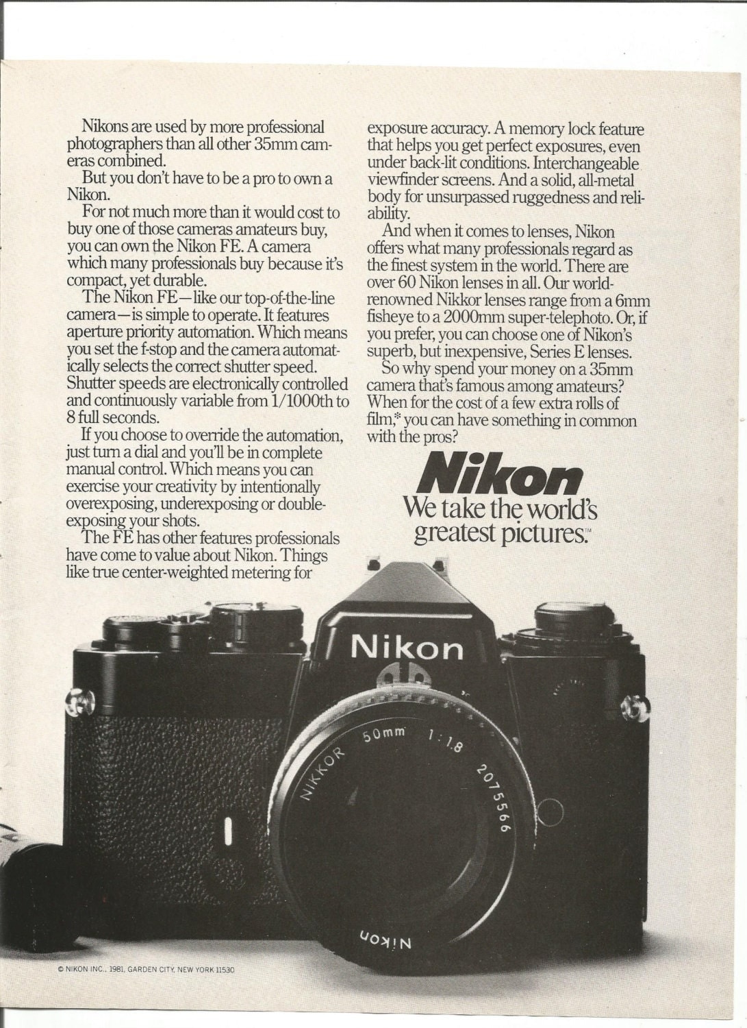 1982 Advertisement Nikon Camera 2 Page Lens Professional 80s