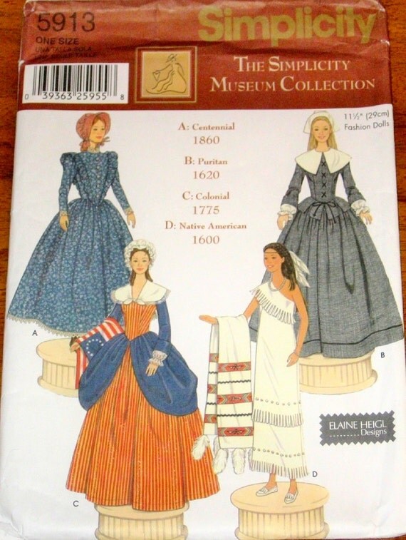 Simplicity 5913 Historical Barbie Doll Clothes Costumes