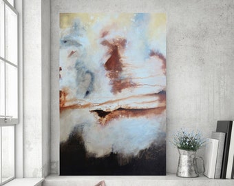 Stretched Painting on Canvas Abstract Painting Minimalist Rustic and Distressed Painting Original Painting Brown 36x24 by Heather Day