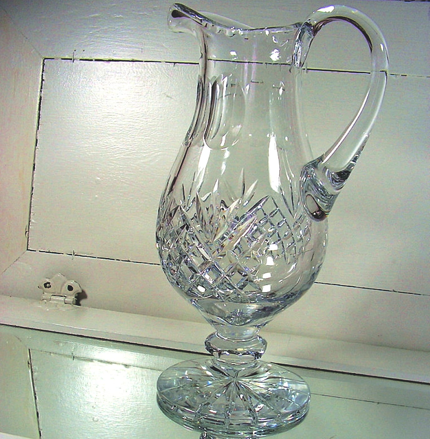 Vintage Galway Irish Cut Glass Crystal Pitcher Tall Curved