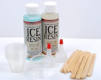 ICE RESIN Kit, Clear Jewelry Resin Starter Kit, plastic cups, doming kit, Jeweler Grade Clear Epoxy Resin, Low Odor, adh0029