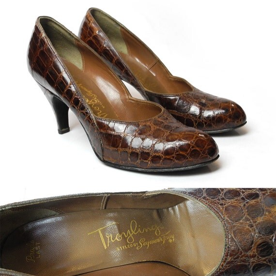 brown alligator pumps