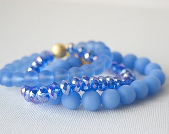 Blue Sea Glass Bracelets, Periwinkle Blue Bracelets, Beach Bracelets, Beach Jewelry, Bohemian Bracelets, Stack Bracelets, Boho Bracelets