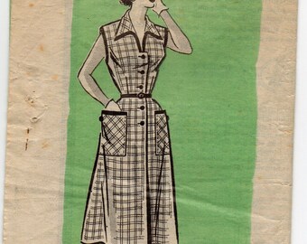 1950's Anne Adams Side Button Front Dress Pattern with One Pocket  - Bust 36
