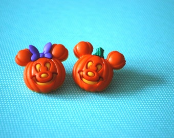 Halloween Mickey Mouse Pumpkin Earrings -- Mickey and Minnie Mouse, Mouse Ears, Halloween Earrings