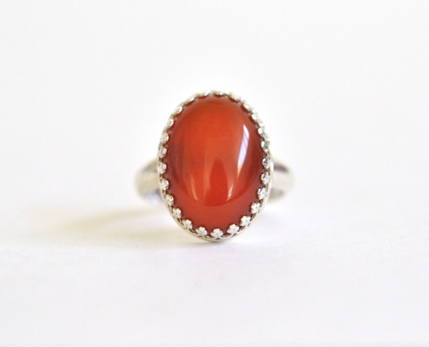Carnelian Ring Sterling Silver Ring Dark Orange Red Gemstone