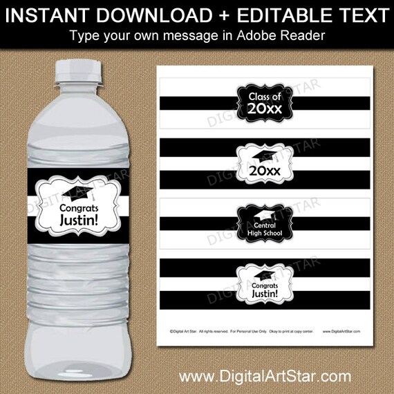 Black And White Graduation Water Bottle Label Template High
