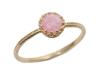 Gold ring. Gem ring. Cz ring. Pink ring. Gold pink ring. Icy pink ring. Stackable ring. Stacking ring. Gold jewelry. Gift for her