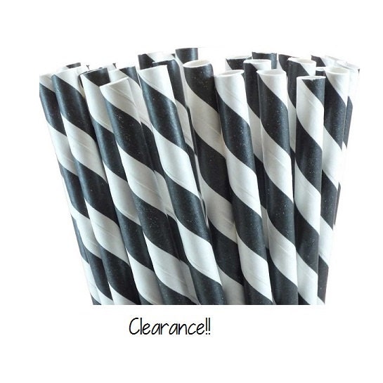 Black and White Striped Paper Straws