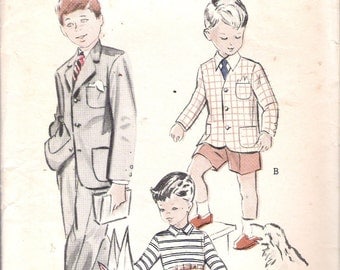 Vintage 1950's Butterick 5838 Boys' Suit:Short or Long Trousers Sewing Pattern Size 1 Chest 20" UNCUT