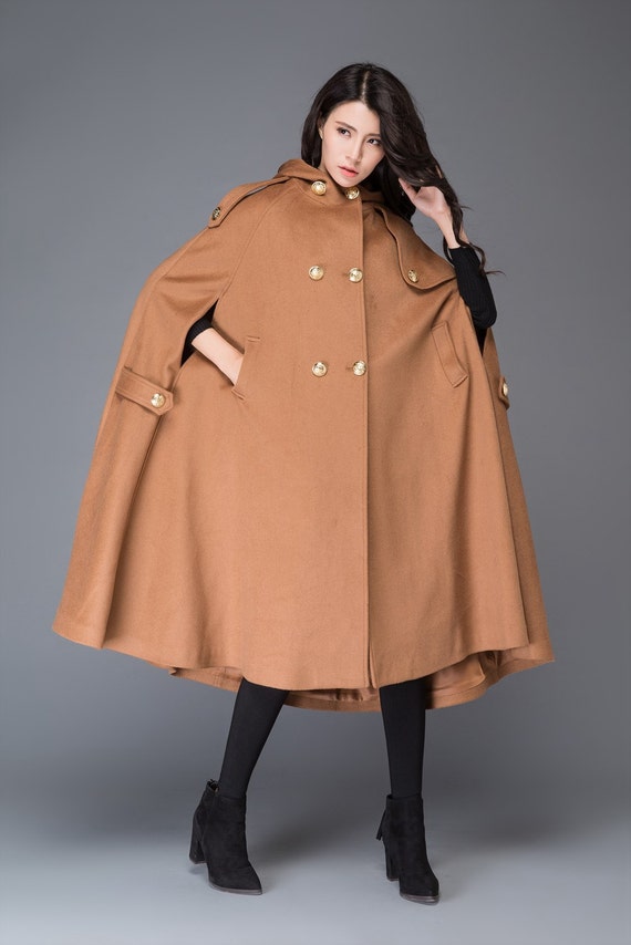 Hooded cloak cape coat wool cloak hooded cape wool coat