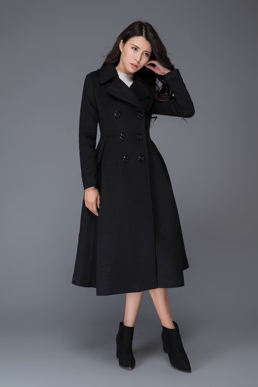 long black women's fitted winter coats