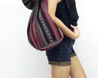 Woven Cotton Bag Single Strap Backpack Hippie Hobo Boho bag Tote Travel Bag School bag Women bag Handbags Shoulder One Strap Backpack (WF63)