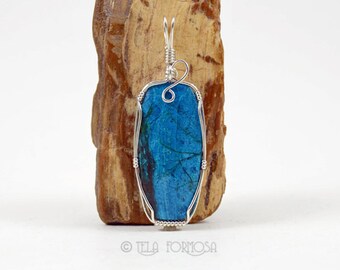 Wire Wrapped Pendant Morenci Chrysocolla Pendant Blue Natural Stone Cabochon Pendant Sterling Silver Wire Wrapped Jewelry Handmade Wire Art