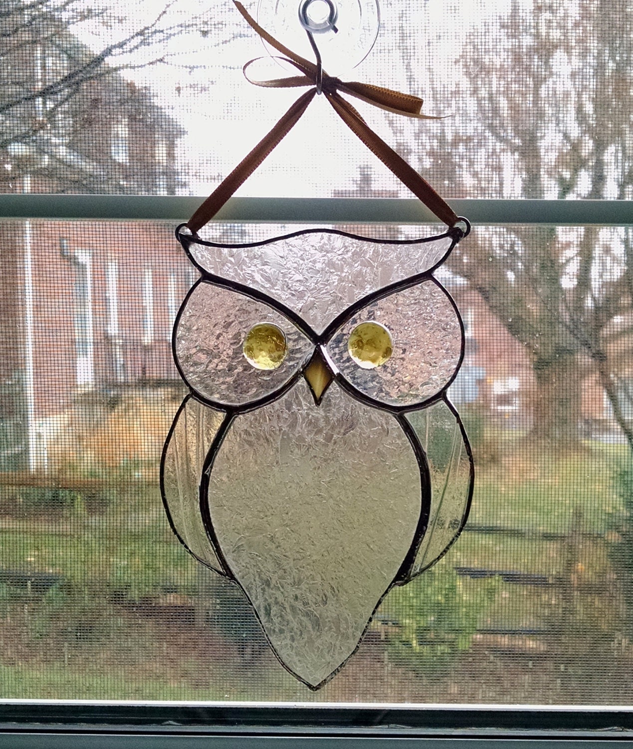Stained Glass Owl Suncatcher Horned Owl Garden Art Owl