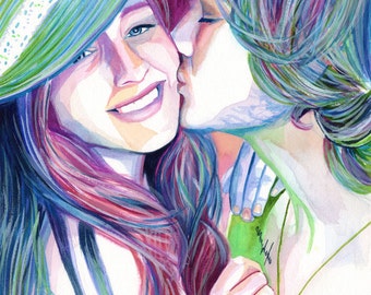 Custom COUPLE PORTRAIT from SELFIE - Boyfriend gift, girlfriend gift, watercolor painting, special gift from girlfriend, for him, for men