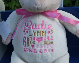 Personalized Baby Gift, "Baby Cubbies" Loverbee Lamb,Birth announcement stuffed animal,keepsake,baby shower gift,Baptism gift,Birthday Gift