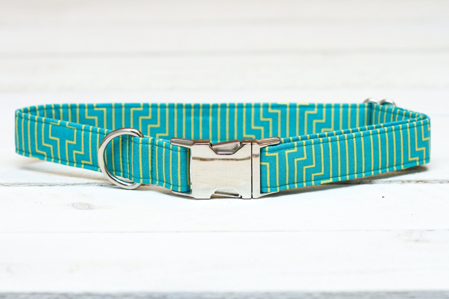 FLASH SALE Male Dog Collar Lime Green Blue Teal Aqua