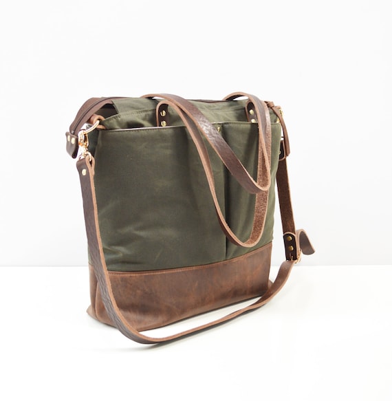 Diaper Bag Backpack / Leather and waxed canvas Unisex Diaper