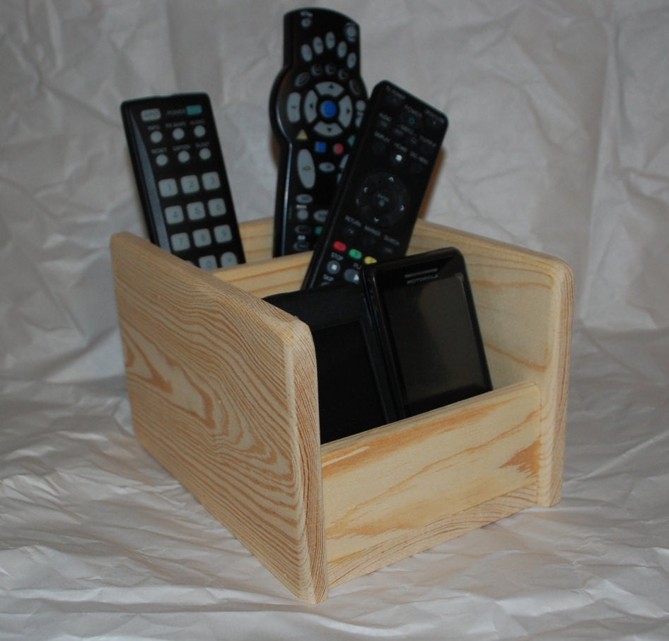 Wood Remote Control Caddy Phone Charging Station
