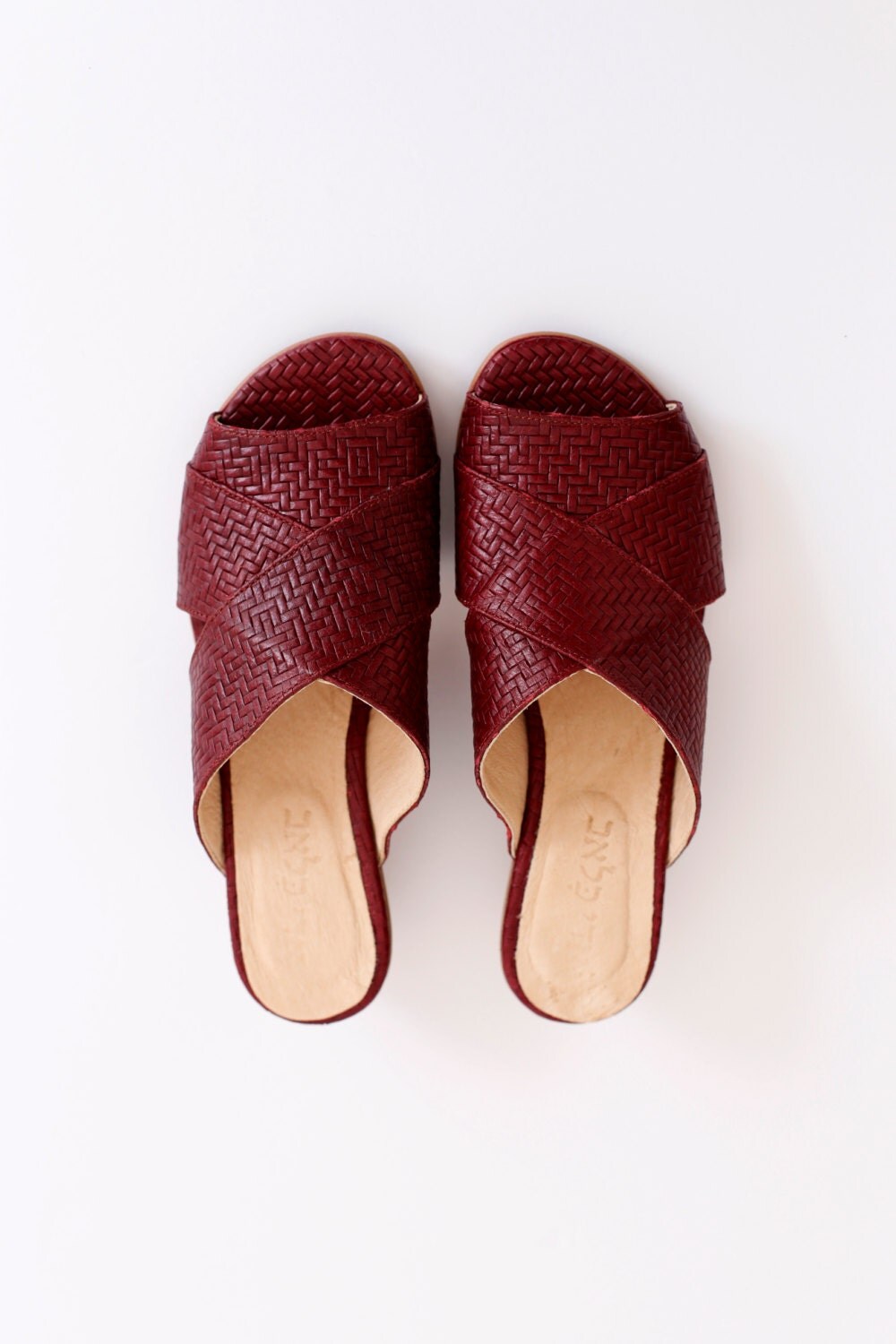 Last pair 40 off Leather sandals Burgundy Slides by ADIKILAV